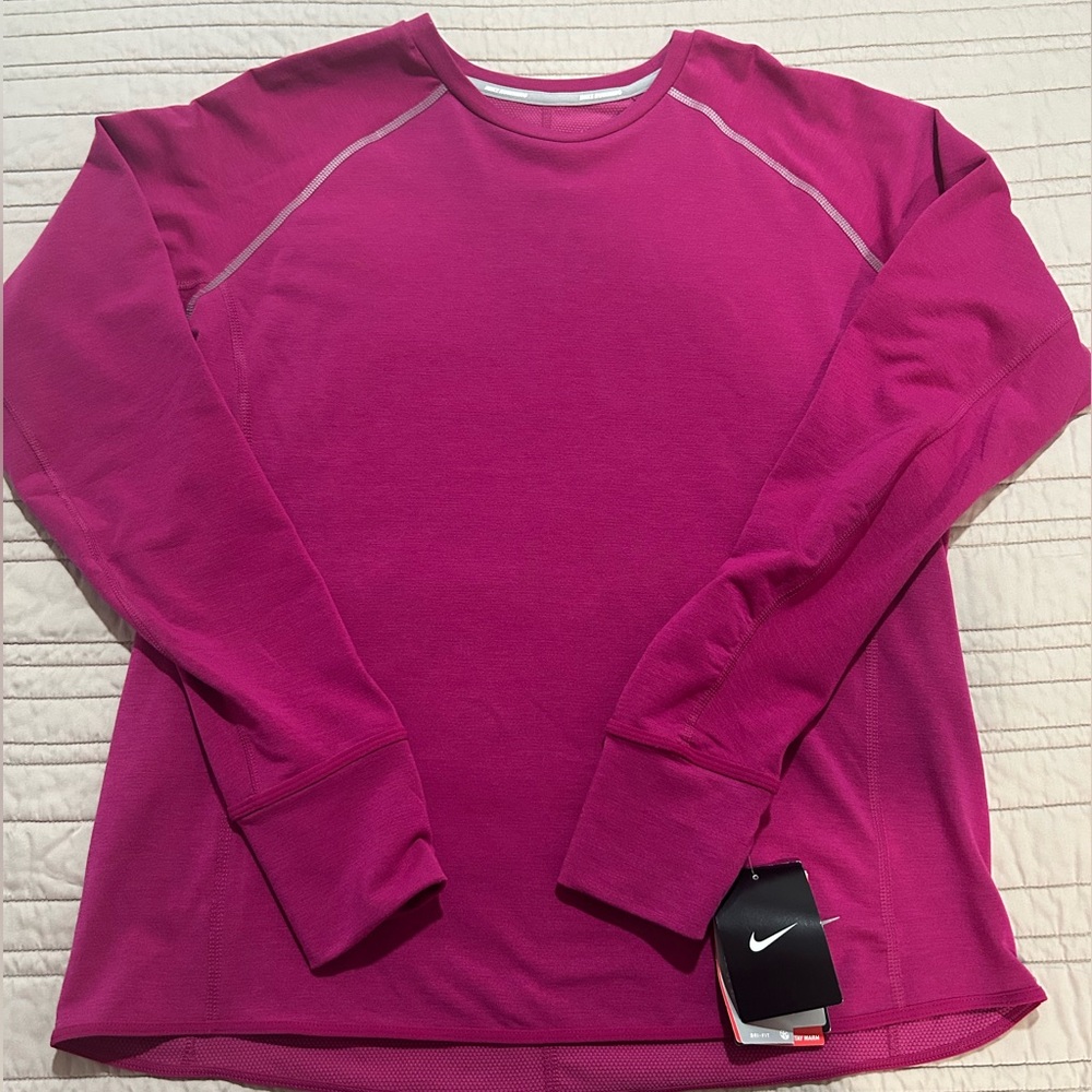 Nike Women’s Fuchsia Long Sleeve Top with back pocket and thumb holes Size L